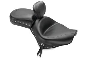 Honda VT750C2 Spirit Two-Piece Motorcycle Seat - Mustang Motorcycle - Wide Tour 2PC Seat w/Dr Backrest Studs - Black - `07-`15
